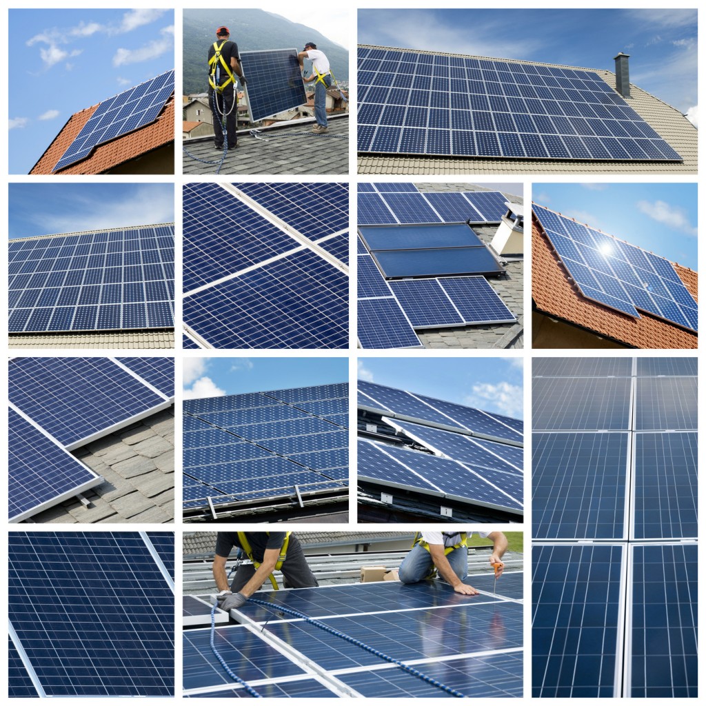 Solar panels installing - collage